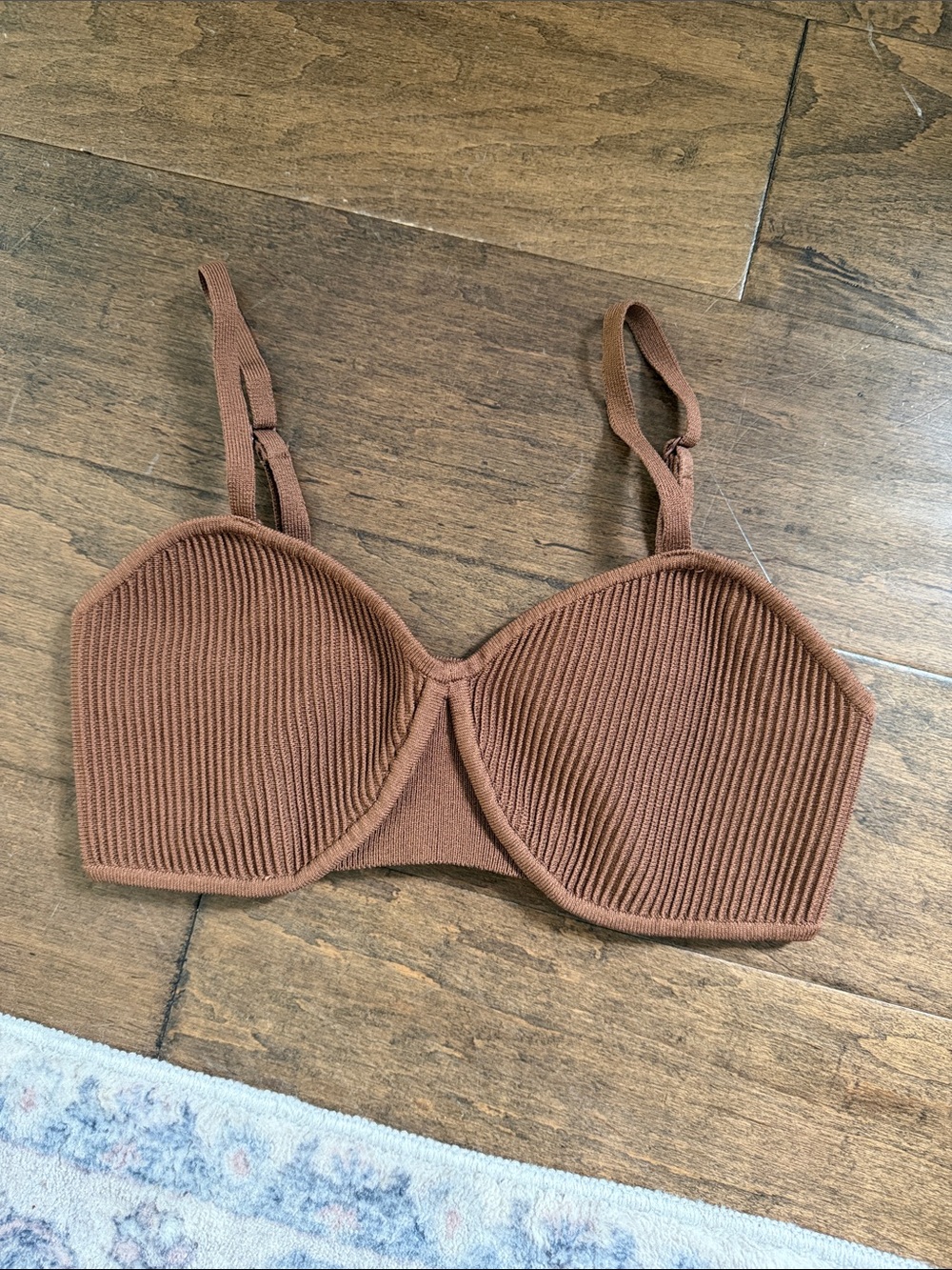 Ribbed Brown Bralette with Adjustable Straps